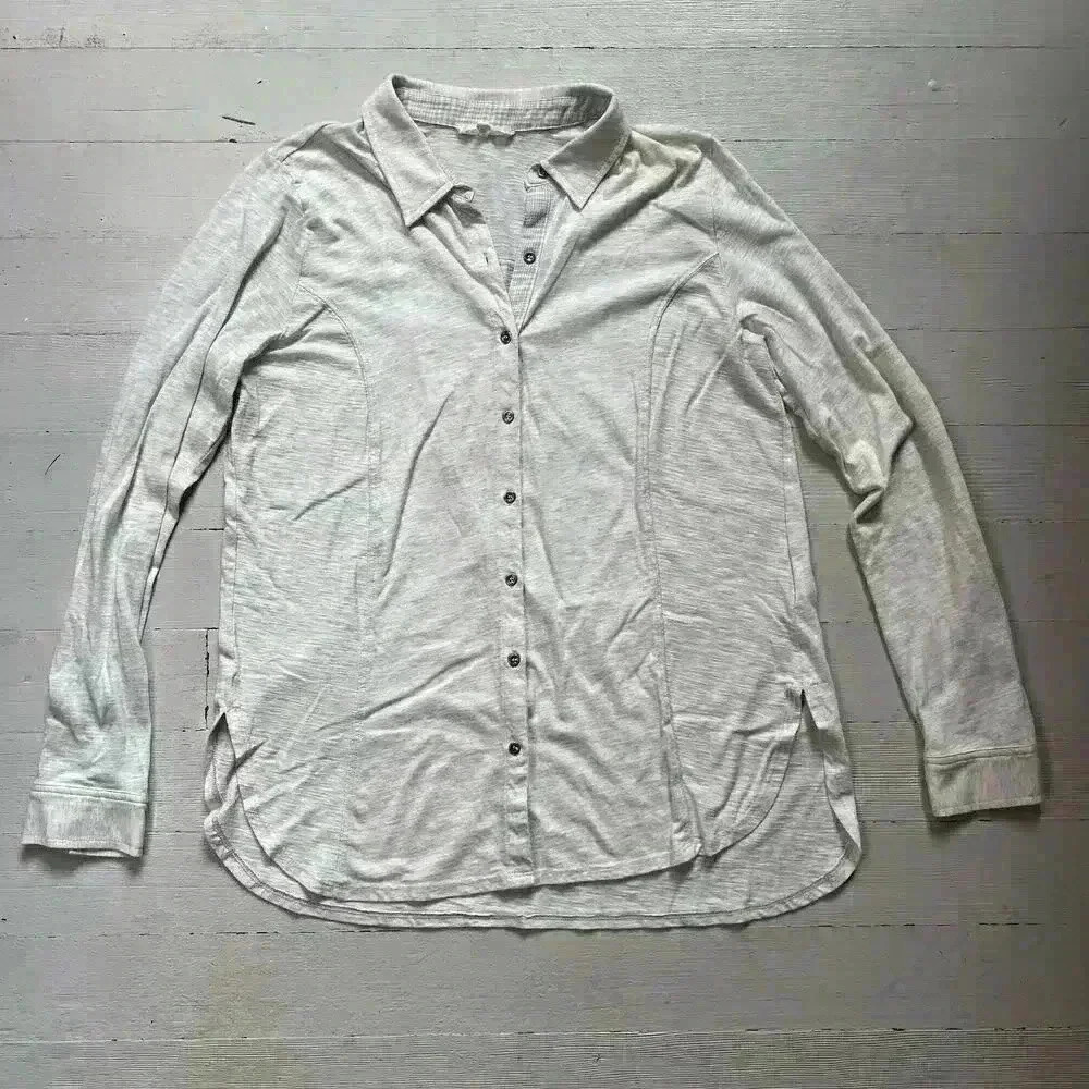 Anthropologie Mystree Long Sleeve Beige Grey Heathered Lightweight Button Up Top